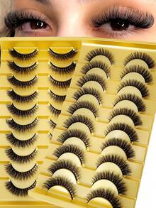 10pairs 5d Mink Fur False Eyelashes,Crossed & Voluminous Natural And Dramatic Lashes - Black - View 8