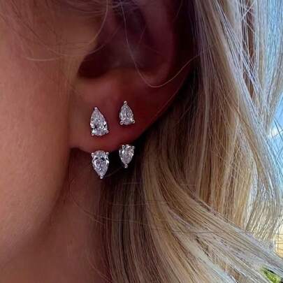 2pcs Stainless Steel White Zirconia Stud Earrings, Women's Acrylic Medical Steel Screw Cartilage Helix Earrings