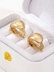 1 Pair Fashionable Casual Versatile Clip-On Earrings For Women, Seamless Gold