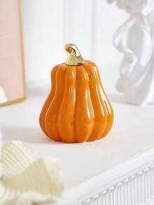1pc Ceramic Pumpkin Figurine Mini Artificial Pumpkin Halloween Figurine Suitable For Fall Thanksgiving Table Decoration - Orange - View 3