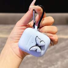 3D Butterfly Decor Purple Silicone Protective Case Compatible With AirPods