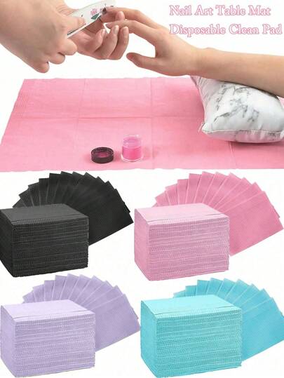 Toalha de mesa descartável rosa/azul para arte em unhas, almofada de limpeza dobrável à prova d'água de 3 camadas, guardanapos para limpeza de unhas, toalha de mesa multifuncional para tatuagem, pano dental à prova d'água, ferramentas para arte em unhas