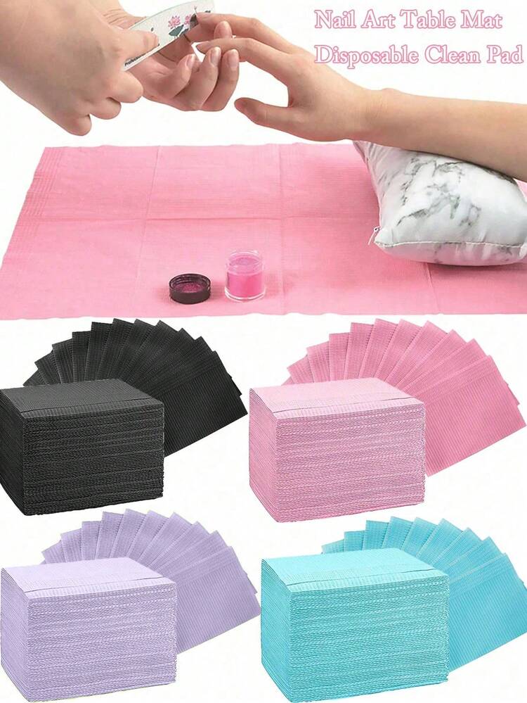1 Pack Disposable Pink/Blue Manicure Desk Mat, 3-Ply Waterproof Foldable Cleaning Pad, Tablecloth, Nail Salon Paper Towels, Multi-Purpose Beauty, Tattoo, Dental Cleaning Cloth, Waterproof Tablecloth, Nail Art Tools - Multicolor - View 1