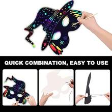 刮擦艺术绘画套装，万圣节礼物创意艺术套装 DIY 工艺用品，适合男孩女孩派对的趣味绘画活动，节日礼物 - GHZ006(6個面具+筆) - 查看 5