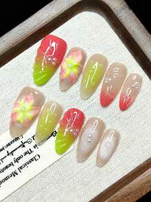 10 miếng dán móng tay thủ công, thiết kế tự dính, vẽ tay graffiti, chấm bi, họa tiết hoa 3D, thời trang và cao cấp. Các bạn gái có thể tái sử dụng, miếng dán móng tay acrylic tự dính, nghệ thuật làm móng dễ thương. - Nhiều màu - Xem 3