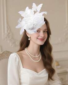 Organza Fascinators Hats - Monarch Tea Party Hat With Hairpin, 2025 Derby Headwear - Màu be - Xem 3