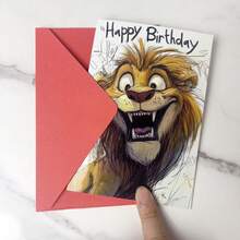 1pc/2pcs Funny Giraffe & Lion Birthday Greeting Cards, Suitable For Birthday, Thank You, Holiday Greetings And More, Perfect Gift For Animal Lovers, Great For Family, Friends And Colleagues, Unique Birthday Or Holiday Card