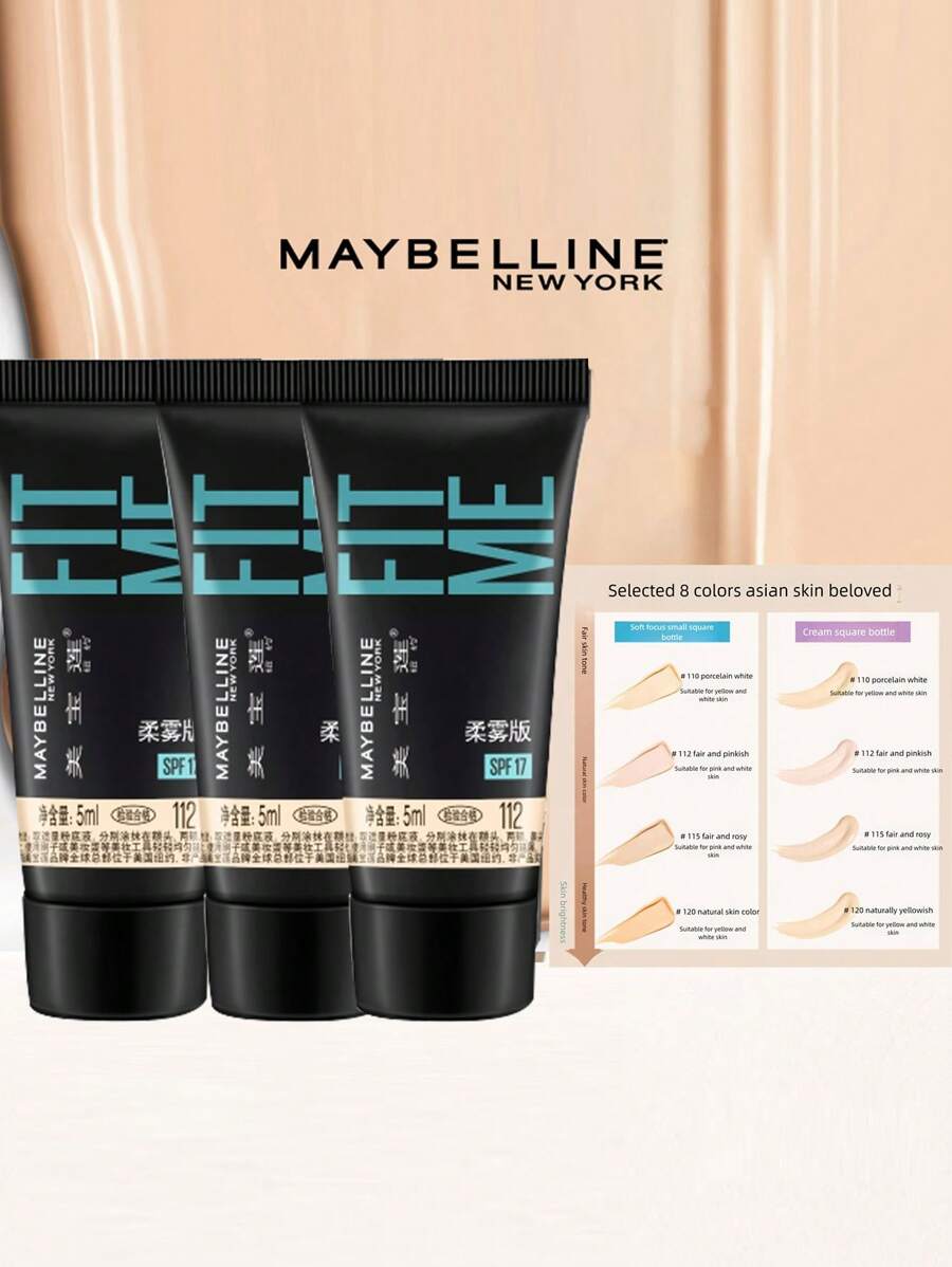 Maybelline 美宝莲 Fit Me Matte + Poreless 粉底液样品，半哑光效果，控油，遮瑕，保湿 - 柔霧版#112-3支 - 查看 1