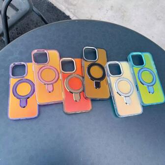 Funda de teléfono de lujo con soporte Magsafe, armadura láser deslumbrante, compatible con carga inalámbrica, para iPhone 16 E 15 14 13 12 Pro Max Plus, Android, regalo de cumpleaños, familia, amigos, con soporte y agarre de anillo para teléfono