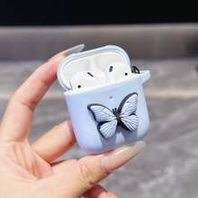 3D Butterfly Decor Purple Silicone Protective Case Compatible With AirPods