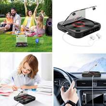 1pc Compact Desktop CD Player With Bluetooth 5.1, Made Of Durable Plastic Material, Portable Audio Entertainment Device;   Modern & Sleek Style, Black Color, Square - Shaped With A Transparent Lid, Features Built - In HiFi Speakers, LCD Screen Display, Timer Function, FM Radio, USB Type - C Port Detail.   Ideal For Enjoying CDs, Streaming Music Wirelessly.   Audio Gadget Perfect For Home, Dorm Rooms, Car Use, Year - Round Entertainment.   Great As A Gift For Teens, Students, Music Lovers On Christmas, Birthdays, Back - To - School Season.(Black) - Black - View 8