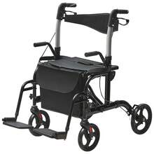 2 In 1 Rollator Walker & Transport Chair For Seniors, Folding Rolling Walker Wheelchair Combo & Footrests, Lightweight Aluminum Mobility Walker With Adjustable Handle, All Terrain Wheels, 136KG(BLACK) - Black - View 8