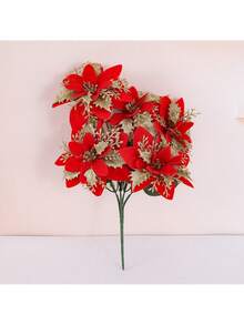 1 Strauß doppellagige künstliche Weihnachtsdekoblumen, Feiertags-Dekorblumen, geeignet für Weihnachtsbaum-Dekoration und Feiertags-Geschenke