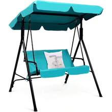 Columpio de patio para 2 personas, con dosel ajustable, estructura de acero con recubrimiento en polvo y asiento acolchado, columpio tipo sofá para patio, jardín, junto a la piscina, balcón, patio trasero (Azul) - Por defecto - Ver 1