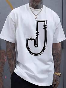 (Camisa de algodón 220) Camiseta de algodón de cuello redondo de manga corta casual de verano para hombres con estampado de letras cómodas de algodón - Blanco - Ver 1