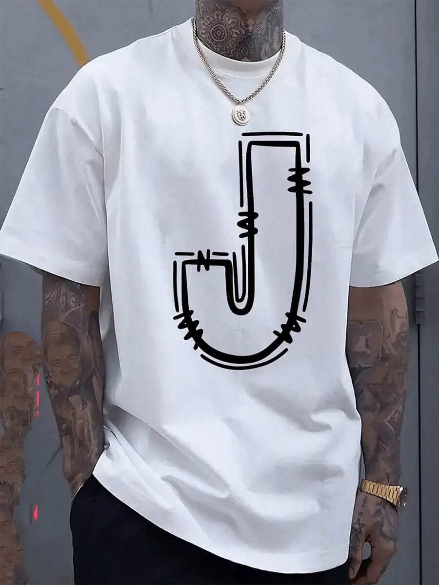 (Camisa de algodón 220) Camiseta de algodón de cuello redondo de manga corta casual de verano para hombres con estampado de letras cómodas de algodón - Blanco - Ver 1