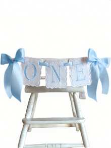 一套“ONE”字母蝴蝶结背景横幅，一周岁生日丝带横幅，适合男孩、女孩、仙女宝宝拍照道具、派对装饰、迎婴派对、生日装饰 - 彩色 - 查看 12