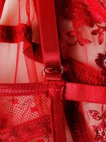 Women's Sexy Embroidered Teddy Lingerie Set - Red - View 6