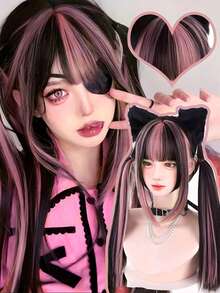 长款黑色红色粉色合成假发角色扮演洛丽塔原宿假发带刘海自然波浪万圣节红色日常假发长直发合成假发黑色带红色挑染角色扮演假发带刘海女士天然头发耐热纤维 - 彩色 - 查看 14