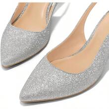 Mysoft Women's Slingback Kitten Heel Pumps 2-Inch Low Heels Closed Toe Party Wedding Dress ShoesChristmas - 銀色 - 查看 4