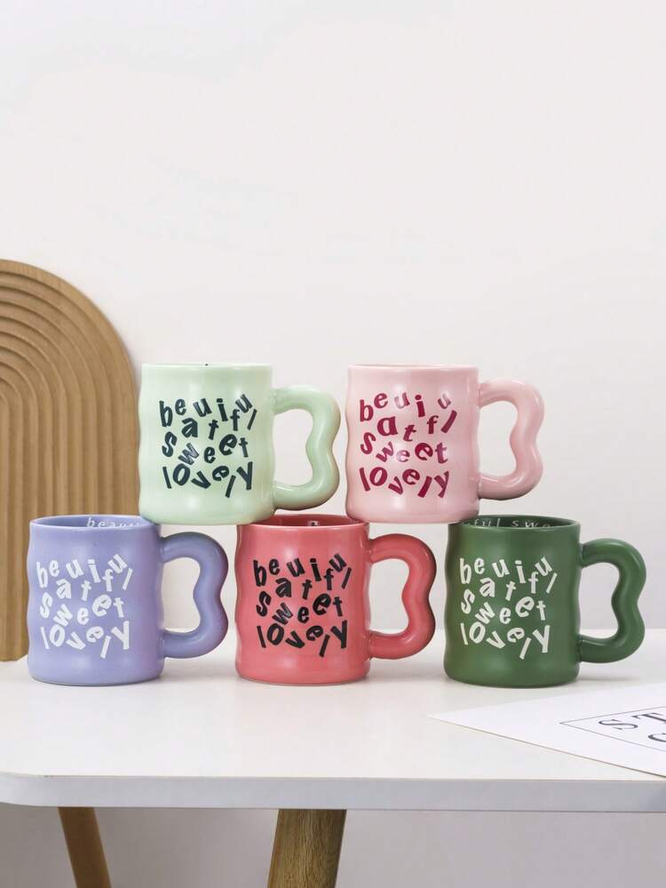1pc 350ML Cup, Ceramic Personalized English Coffee Mug Suitable For Adults & Kids Back To School - Multicolor - View 20