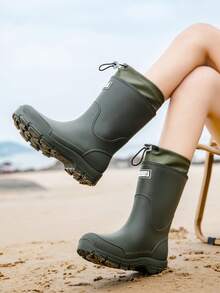 Couple's Rain Boots, Women's Mid-Calf Waterproof Shoes, Men's Rain Boots, Anti-Slip Water Shoes, Thick Sole Kitchen Boots, Elastic Ankle