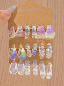 Colorful Transparent Earring Set For Women, Including Water Drop, Wide C, Twist C-Shaped Earrings, Popular Online