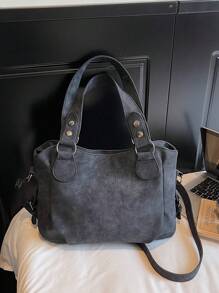 New Arrival Large Capacity Minimalist Casual Tote Bag - Black - View 4