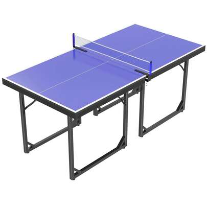 Tavolo da ping pong pieghevole portatile con vano di stoccaggio per uso interno - Costruzione in acciaio e MDF, 182x91x76cm, blu