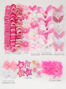 534pcs/Set Girls' Pink Bowknot Hair Clips, Cute Princess Hair Accessories, High Elastic Durable Non-Damaging Hair Ties, Hair Bands, Rabbit Ear Hair Rings, Versatile Duck Clip Barrettes, Suitable For Daily Use