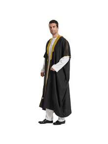 Middle Eastern Arabic Men's Graduation Gown With Embroidered Luxury Shawl/Cape Robe - Black - View 6
