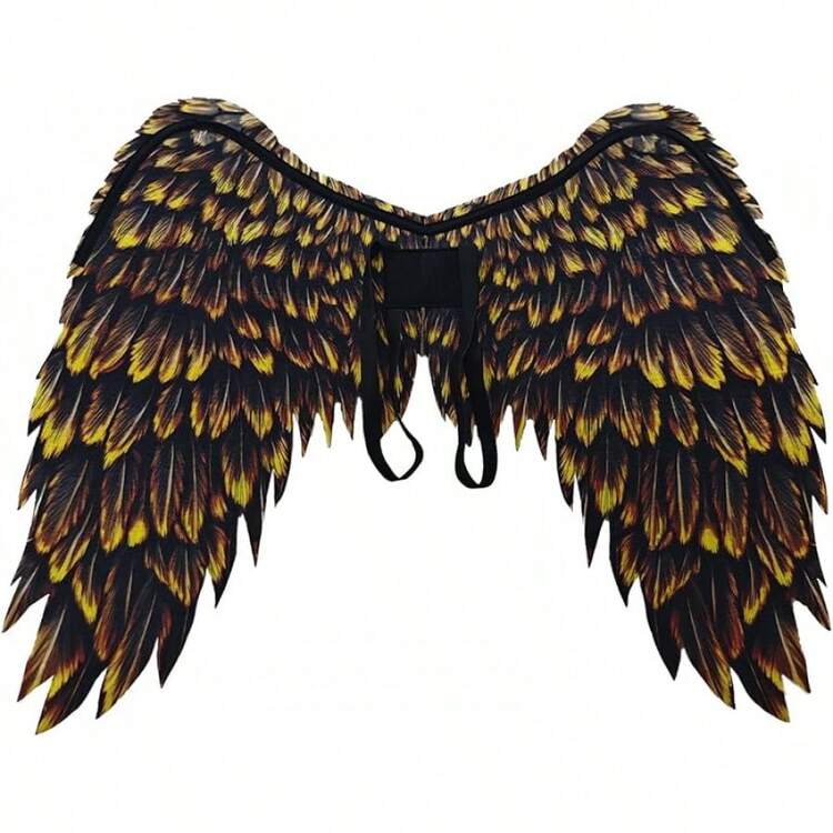 3D Printed Angel Wings Costume| Realistic Non-Woven Fabric Wings For Cosplay, Halloween, Theme Parties - 黑金 - 查看 4
