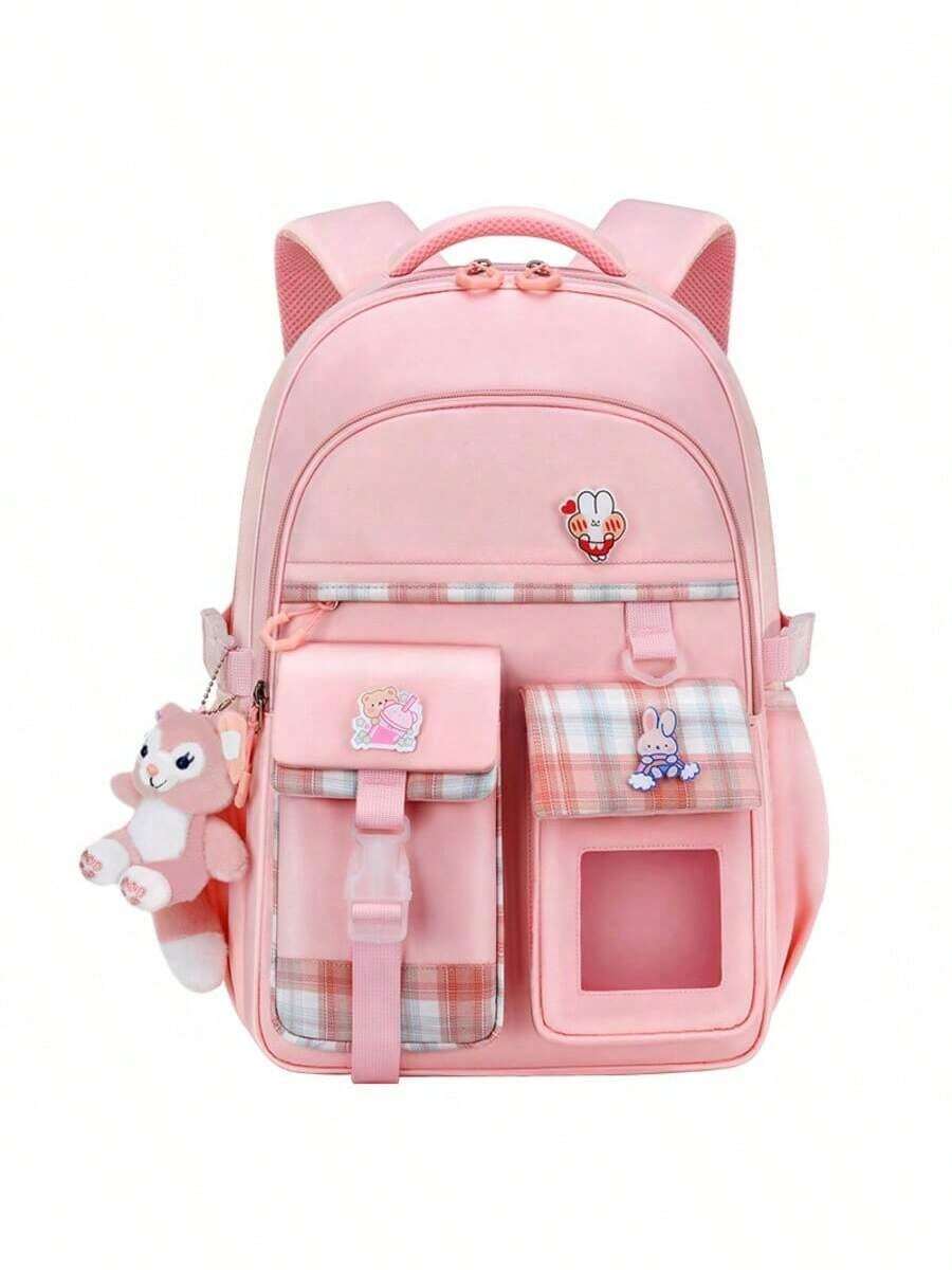 Girls' Cute Kawaii Backpack - Adorable School Bookbag For Kids Aged 6-15, Lightweight Children's Rucksack With Fun Design - Pink - View 1