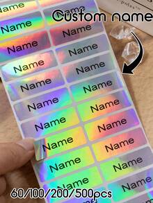 Bộ 60/100/200/500 miếng dán tên tùy chỉnh, nhãn dán hologram cá nhân hóa, nhãn dán tùy chỉnh cho bình nước, sổ tay, điện thoại, bao bì, quà tặng sinh nhật, đám cưới, tiệc tùng, phù hợp cho phụ nữ, nam giới, bạn bè, gia đình. - phong cách A - View 1