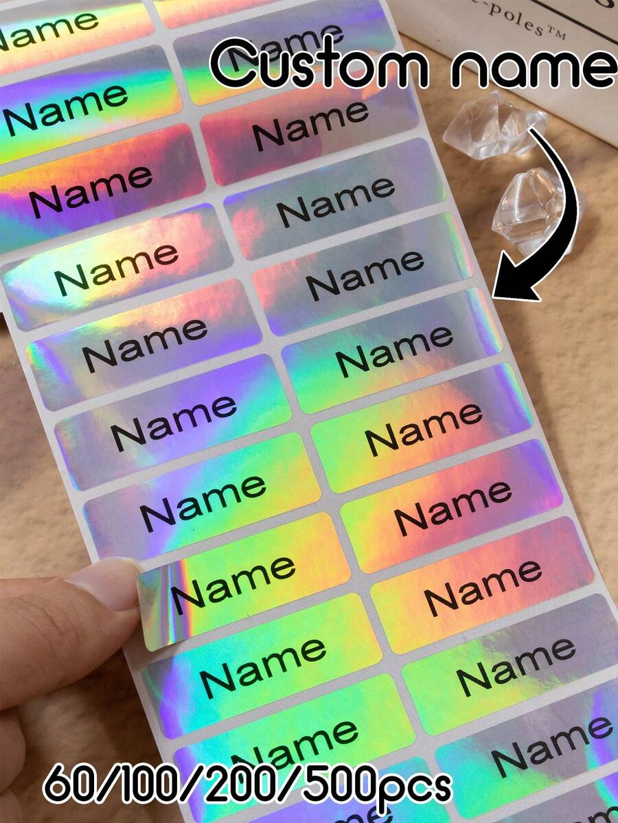 Bộ 60/100/200/500 miếng dán tên tùy chỉnh, nhãn dán hologram cá nhân hóa, nhãn dán tùy chỉnh cho bình nước, sổ tay, điện thoại, bao bì, quà tặng sinh nhật, đám cưới, tiệc tùng, phù hợp cho phụ nữ, nam giới, bạn bè, gia đình. - phong cách A - View 1