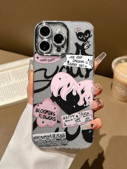 Black & Pink Heart Personalized Phone Case, Compatible With IPhone 16 Pro Max, 15, 14 Plus, 13, 12, 11 Protective Cover