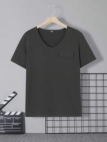 100%纯棉男士休闲短袖V领T恤，搭配美式短裤，适合旅行/度假/户外露营 - 灰色 - 查看 3