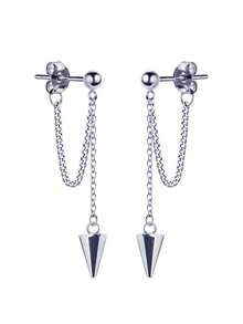 1对不锈钢锥形吊坠朋克耳环，带链子，低过敏性 - 銀色 - 查看 7