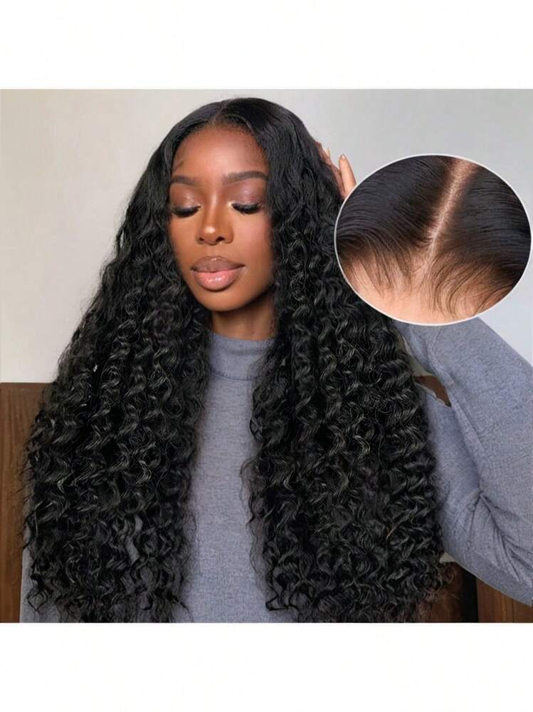 200% 密度高清透明蕾丝前假发，适合婴儿头发的女性，深波浪假发，自然黑色假发，13x4 蕾丝前假发，雷米杰瑞卷发混合假发，无胶卷曲假发，巴西原生发假发，适合日常使用，优雅自然的外观 - 自然色&黑色系 - 查看 5