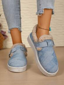 Botas casuales de algodón con estilo coreano para mujer, de nueva llegada con puntera redonda, suela gruesa y terciopelo de algodón, para otoño/invierno 2025