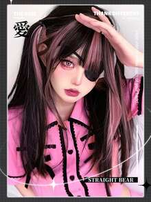 长款黑色红色粉色合成假发角色扮演洛丽塔原宿假发带刘海自然波浪万圣节红色日常假发长直发合成假发黑色带红色挑染角色扮演假发带刘海女士天然头发耐热纤维 - 彩色 - 查看 4