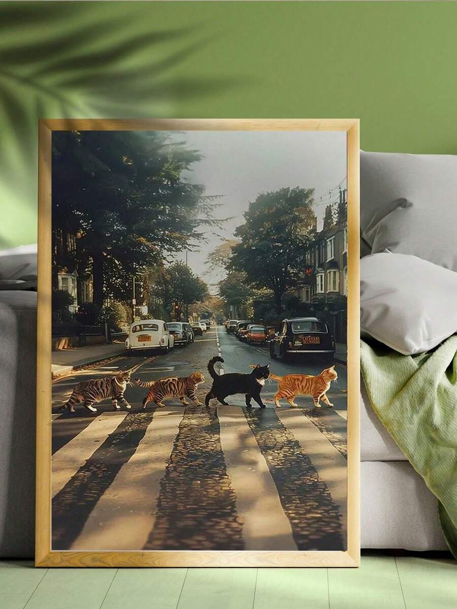 1 Stück Vintage Kloster Straße Katzen Parodie Poster, Leinwanddruck Poster, interessante Raumdekoration, Katzen Wandkunst Poster, Wanddekoration, Wandkunst Poster, Schlafzimmer Wohnzimmer Büro Kunstmöbel Dekoration ästhetische Wandkunst Leinwandgemälde Poster für Wohnzimmer Heimdekoration - Mehrfarbig K - Übersicht 1