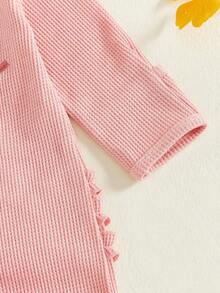Nebworn Baby Girl Waffle Knit Romper Long Sleeve Ruffle   Fall Winter Clothes Coming Going Home Outfit - 粉色 - 查看 6