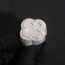 男士奢华铂金镀全冰锆四叶草嘻哈雪花朋克戒指 - 白金 - 查看 5