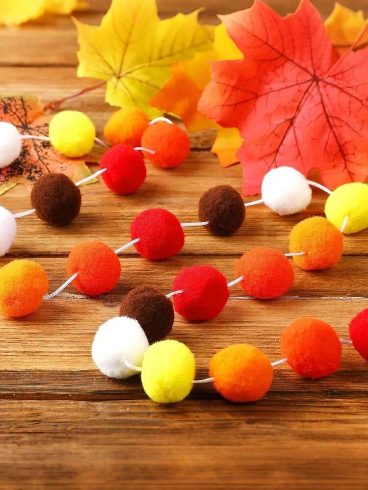 1 件，预串，针织毛毡球花环彩色花环，6.5 英尺长，适合狂欢节复活节新年情人节圣诞节墙壁，用于家庭客厅办公室装饰，圣诞节 - 彩色 - 查看 8