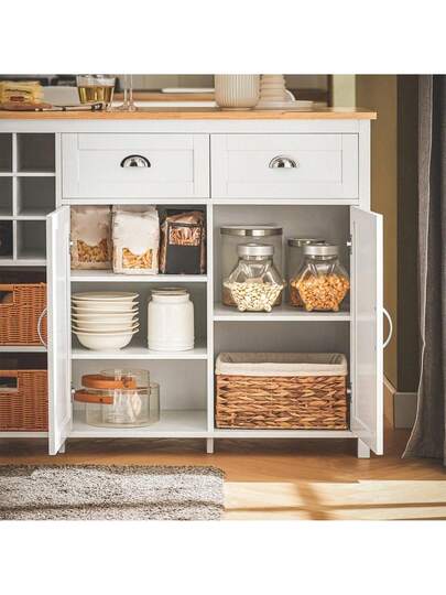 SoBuy KNL05 W, Kitchen Isl Cabinet Cupboard Sideboard Rattan Baskets, Breakfast Dining Bar Tafel view 10