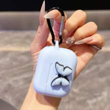 3D Butterfly Decor Purple Silicone Protective Case Compatible With AirPods