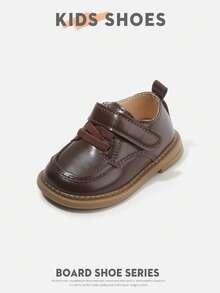 1 Pair Kids Simple Low-Top Hook And Loop British Style Skate Shoes Suitable For School And Daily Wear [Choose By Actual CM Inner Length] - Brown - View 3