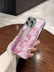 1pc Fashionable Minimalist Cloud & Architecture Pattern Tempered Glass Material With Lens Film, Electroplated Anti-Fall Scratch-Resistant Anti-Fingerprint TPU Soft Protective Phone Case Compatible With Apple Models - Multicolor - View 3