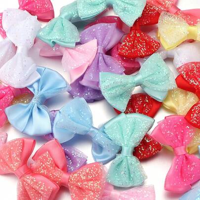 10 chiếc/gói nơ đính kim sa hai lớp màu ngẫu nhiên, phụ kiện may vá, trang sức thủ công bán chạy mùa cưới.